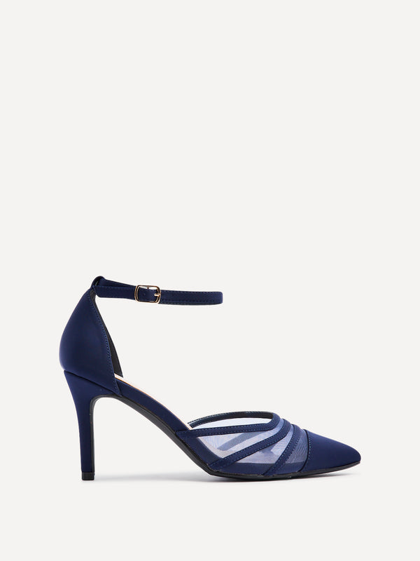 linzi Wide Fit Navy Scuba Mesh Stiletto Court Heel