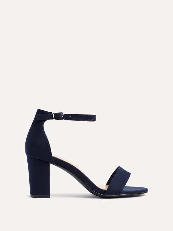 Linzi Wide Fit Navy Suede Closed Back Block Heel
