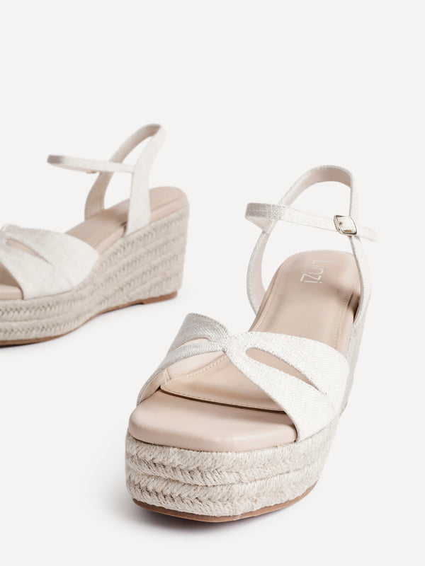 Linzi Wide Fit Nude Canvas Linked Design Wedges
