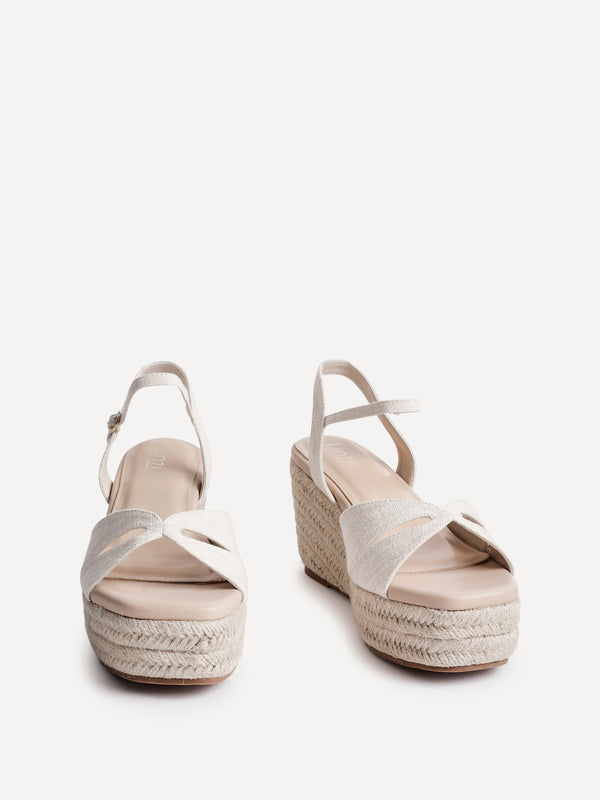 Linzi Wide Fit Nude Canvas Linked Design Wedges