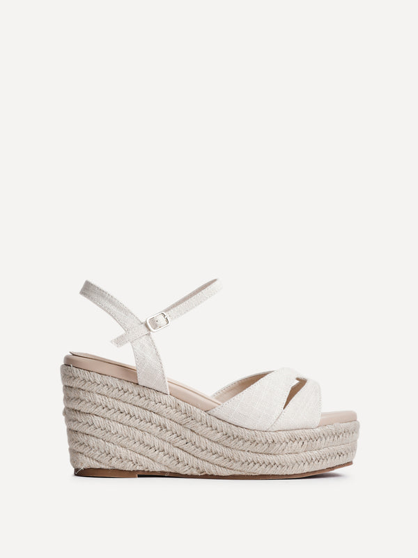 Linzi Wide Fit Nude Canvas Linked Design Wedges