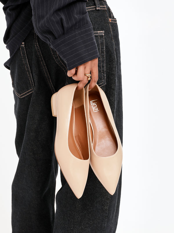 linzi Wide Fit Nude Faux Leather Pointed Toe Pump