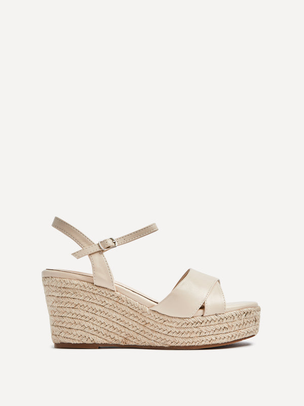Linzi Wide Fit Nude Faux Leather Wedges
