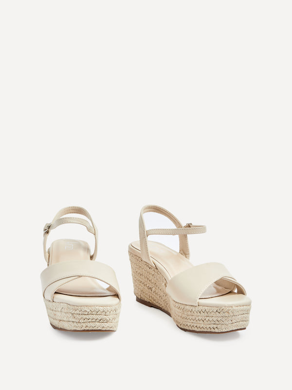 Linzi Wide Fit Nude Faux Leather Wedges