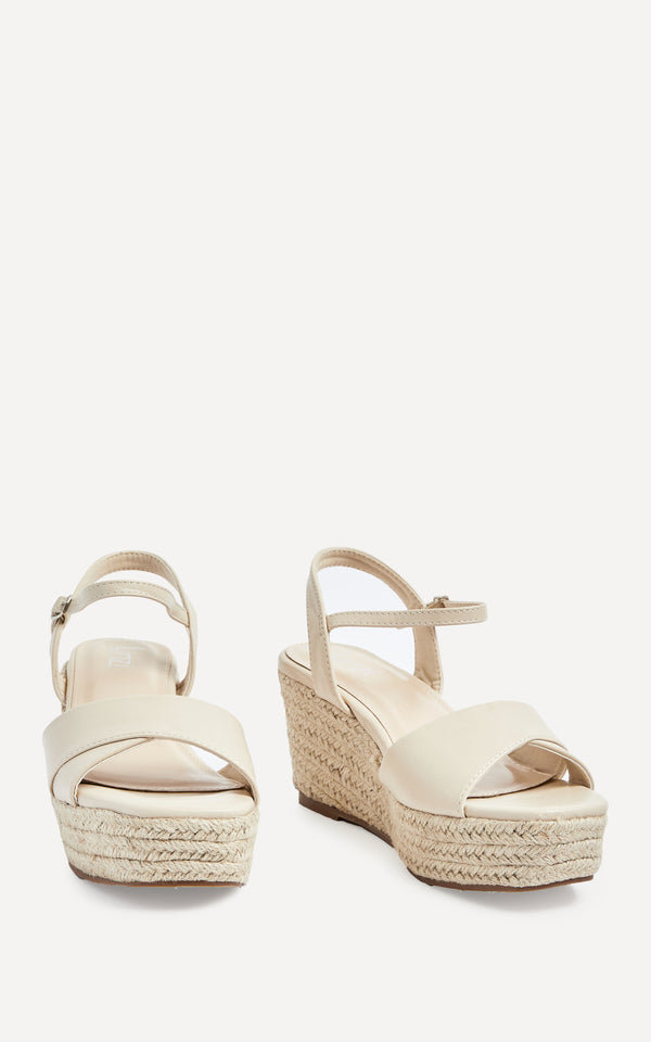 Linzi Wide Fit Nude Faux Leather Wedges