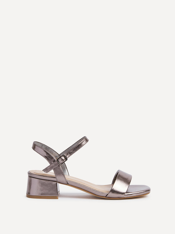 Linzi Wide Fit Pewter Faux Leather Low Block Heel