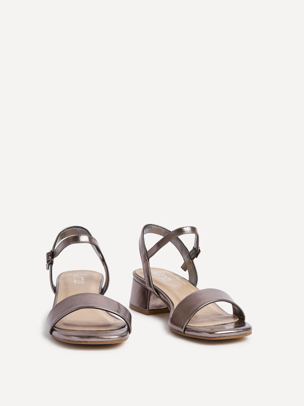 Linzi Wide Fit Pewter Faux Leather Low Block Heel