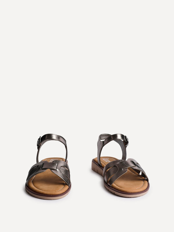 Linzi Wide Fit Pewter Faux Leather Two Part Sandal