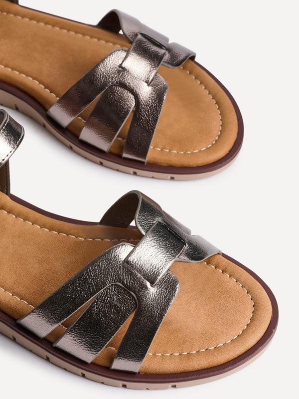 Linzi Wide Fit Pewter Faux Leather Two Part Sandal