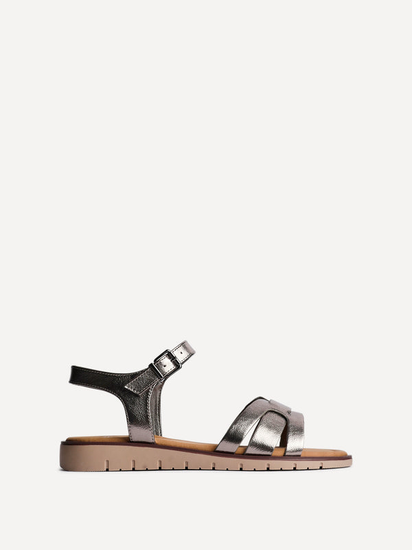 Linzi Wide Fit Pewter Faux Leather Two Part Sandal