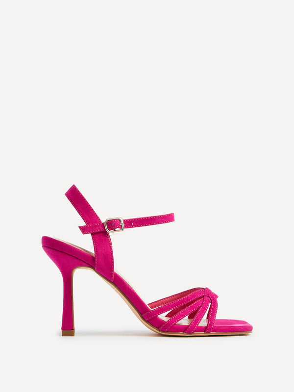 linzi Wide Fit Pink Faux Suede Heeled Sandals