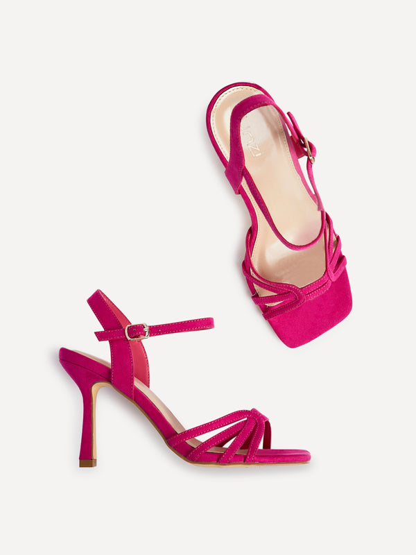 Linzi Wide Fit Pink Faux Suede Heeled Sandals