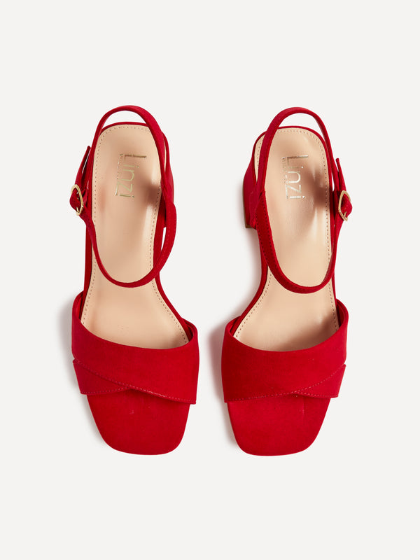 Linzi Wide Fit Red Faux Suede Block Heeled Sandals