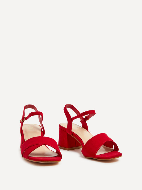 Linzi Wide Fit Red Faux Suede Block Heeled Sandals