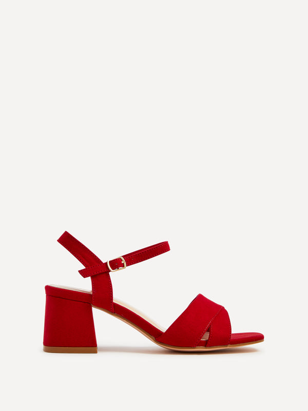 linzi Wide Fit Red Faux Suede Block Heeled Sandals