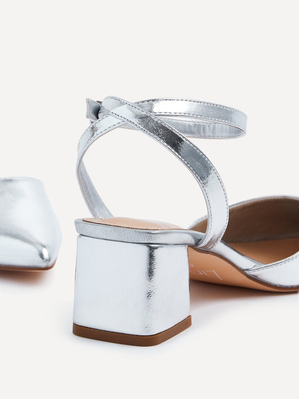 Linzi Wide Fit Silver Faux Leather Court Heel