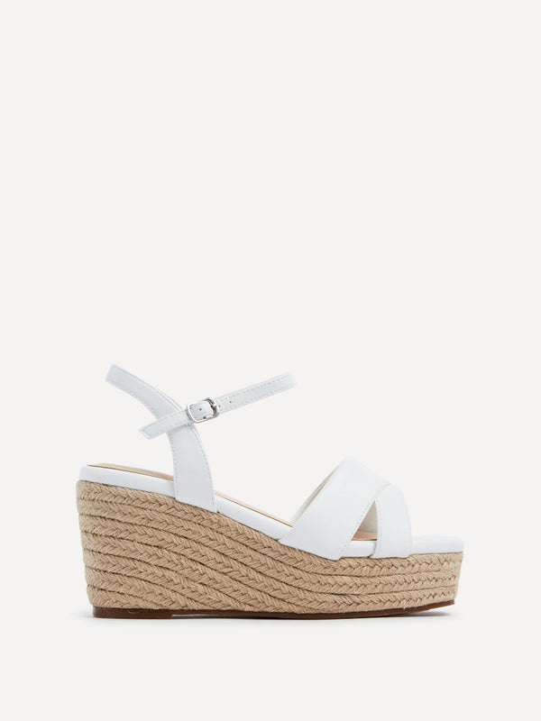 Linzi Wide Fit White Faux Leather Wedges