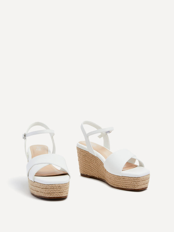 Linzi Wide Fit White Faux Leather Wedges