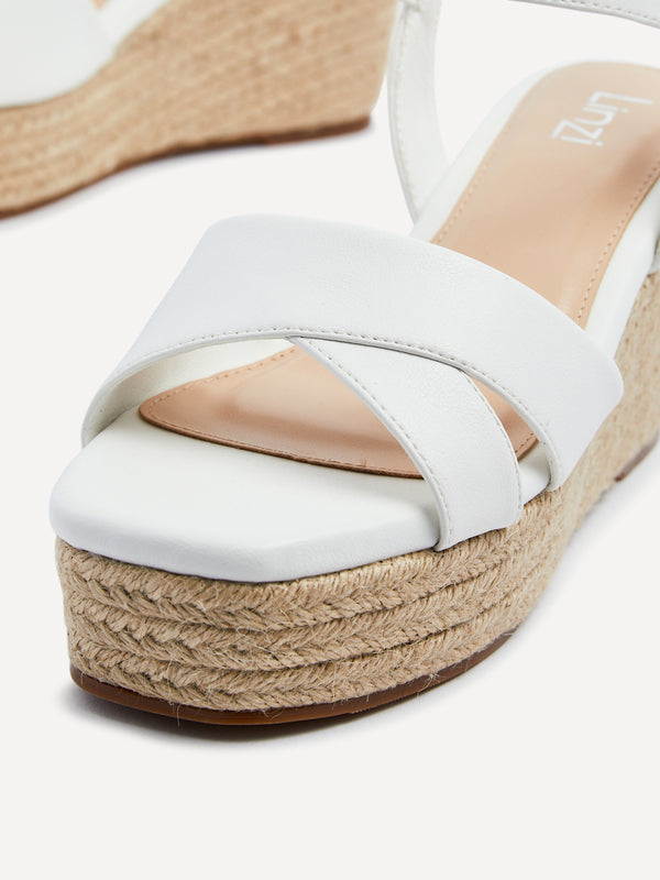 Linzi Wide Fit White Faux Leather Wedges