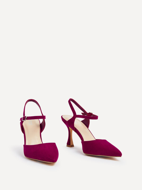 Linzi Magenta Faux Suede Open Back Stiletto Court Heel