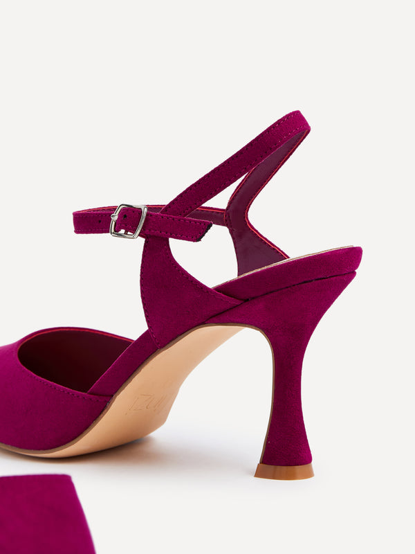 Linzi Magenta Faux Suede Open Back Stiletto Court Heel
