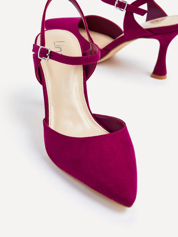 Linzi Magenta Faux Suede Open Back Stiletto Court Heel