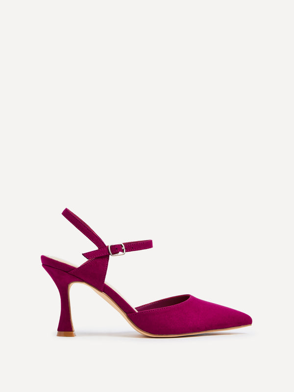 linzi Magenta Faux Suede Open Back Stiletto Court Heel