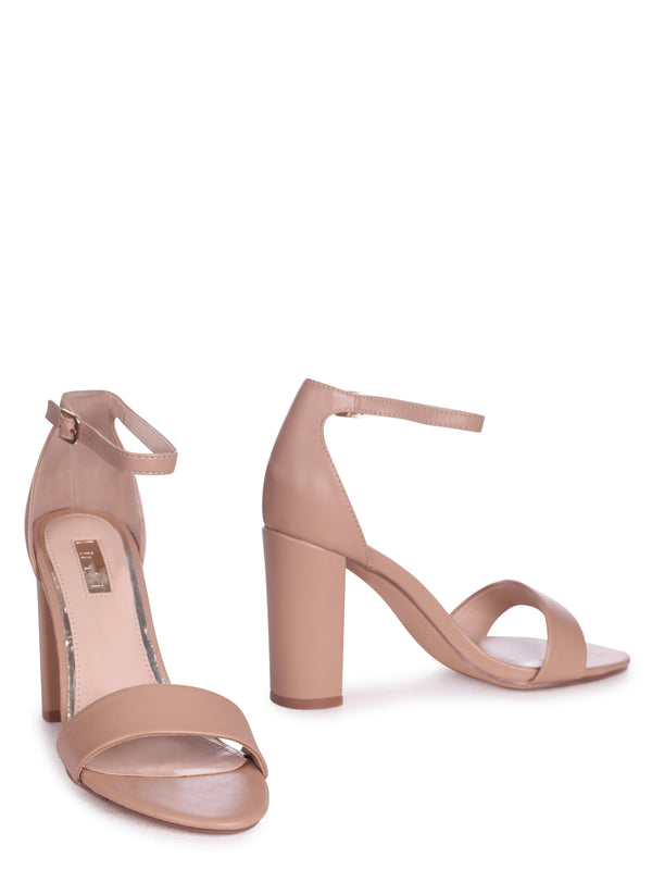 Linzi Mocha Faux Leather Barely There Block Heeled Sandal
