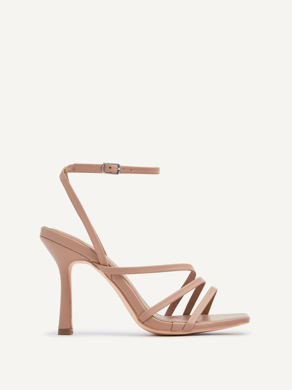 linzi Mocha Faux Leather Strappy Heel Sandal With Ankle Strap