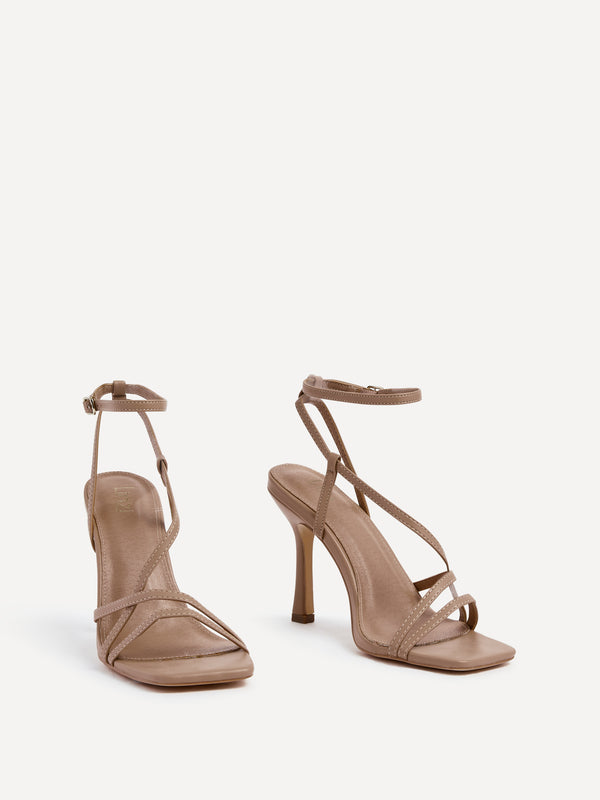 Linzi Mocha Faux Leather Strappy Stiletto High Heel