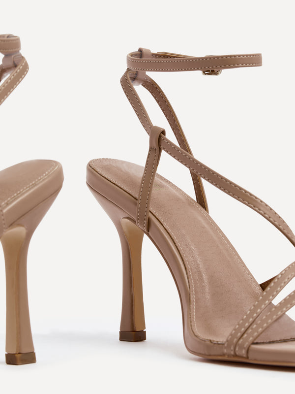 Linzi Mocha Faux Leather Strappy Stiletto High Heel