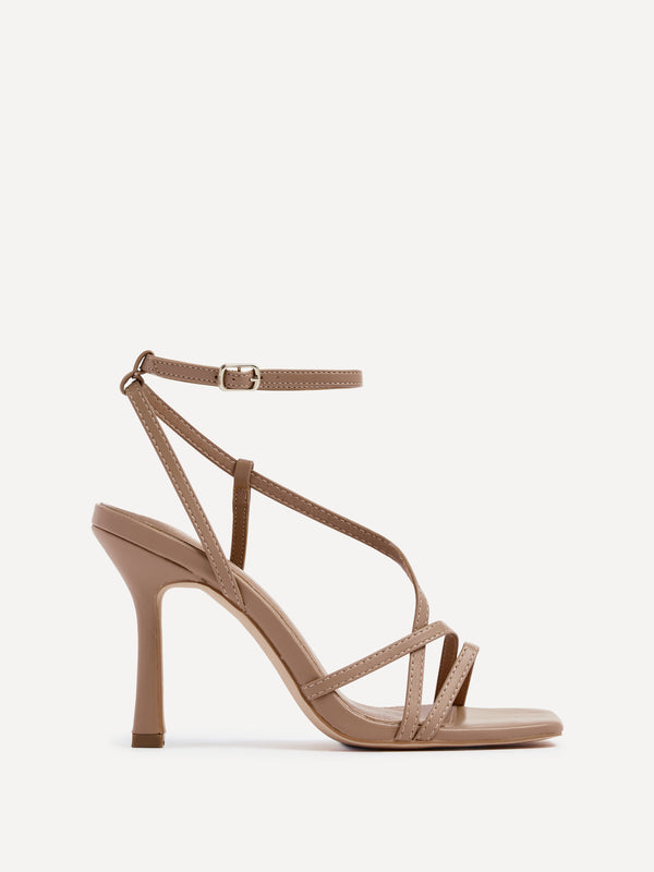 linzi Mocha Faux Leather Strappy Stiletto High Heel