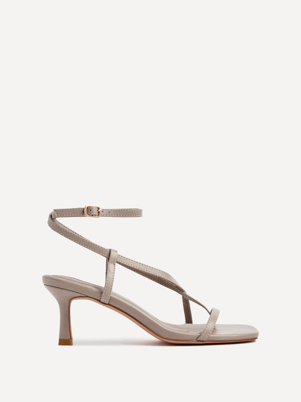 Linzi Mocha Faux Leather Toe-Post Strappy Heeled Sandals