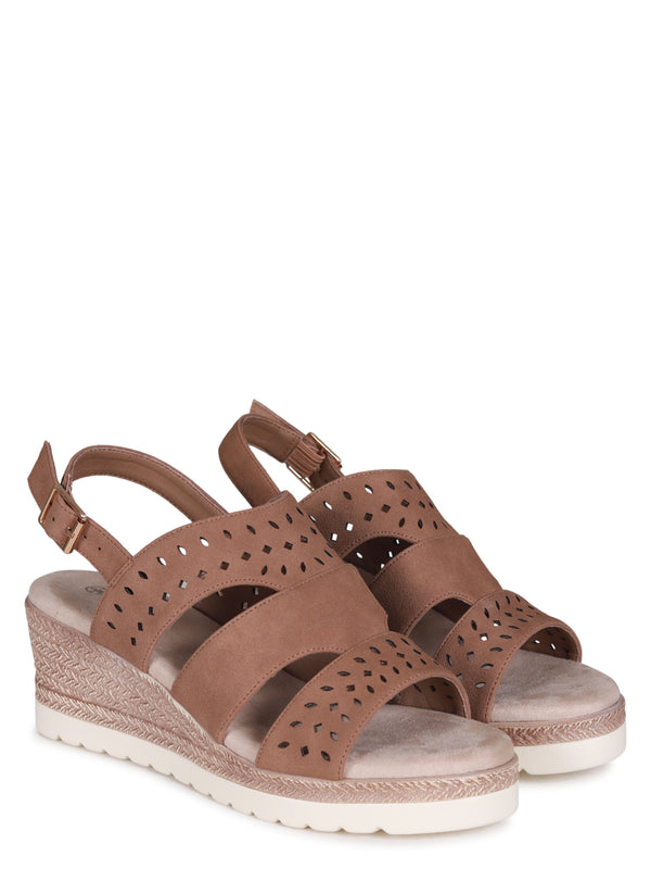 Linzi Mocha Faux Nubuck Slingback Wedge With Cut Out Design Front Strap
