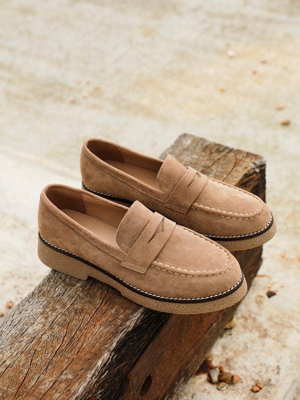 Linzi Mocha Faux Suede Classic Loafer With Front Tab