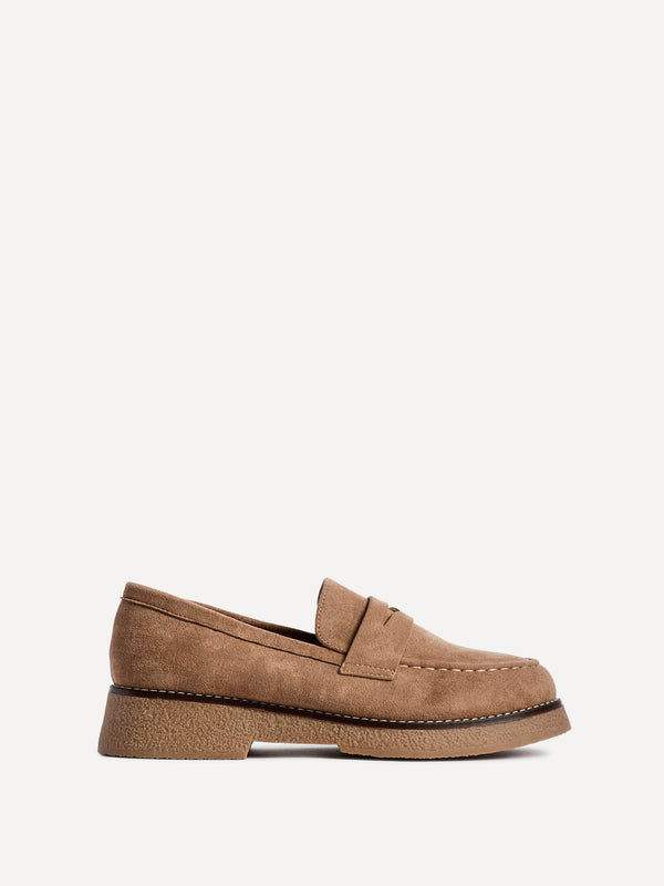 Linzi Mocha Faux Suede Classic Loafer With Front Tab