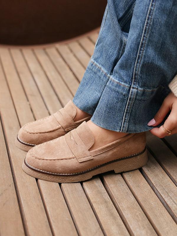 linzi Mocha Faux Suede Classic Loafer With Front Tab