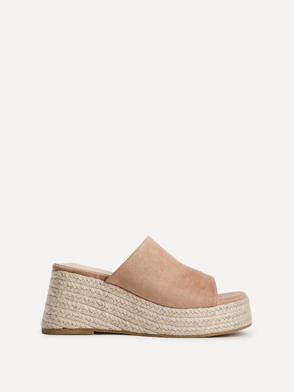 Linzi Mocha Faux Suede Espadrille Inspired Mule Wedges