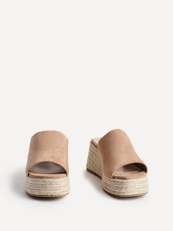 Linzi Mocha Faux Suede Espadrille Inspired Mule Wedges