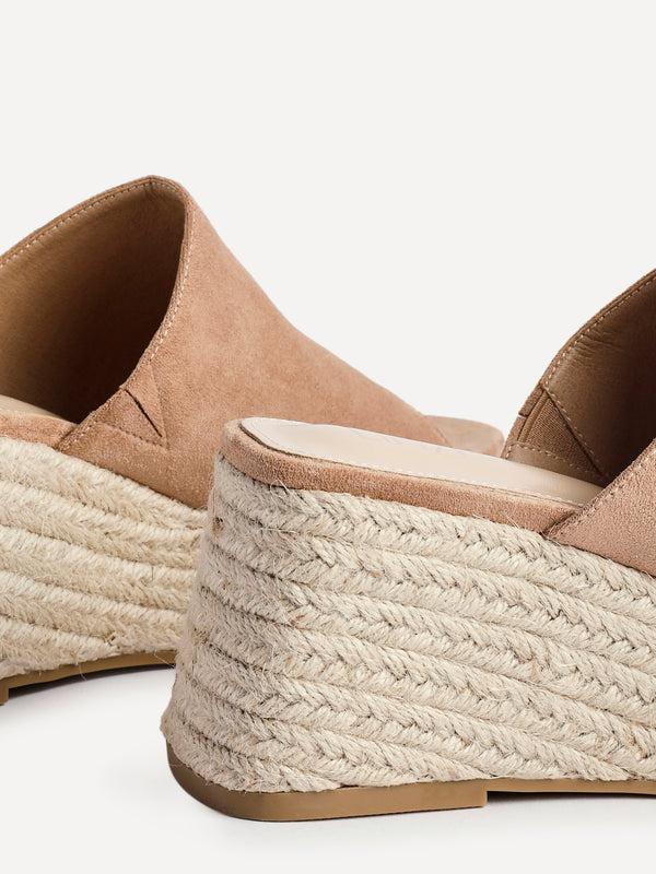 Linzi Mocha Faux Suede Espadrille Inspired Mule Wedges