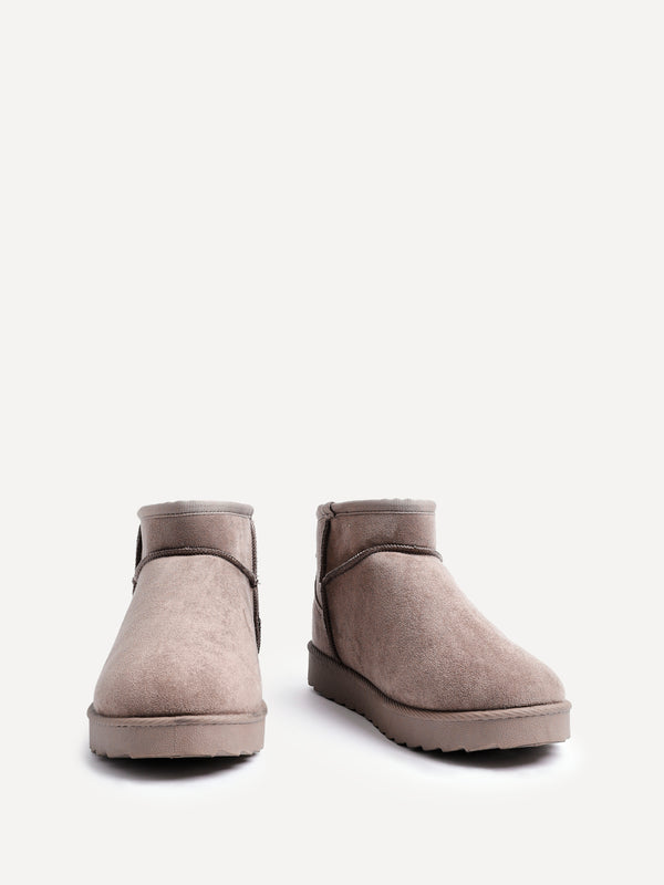 Linzi Mocha Faux Suede Faux Fur Lined Ultra Mini Ankle Boot