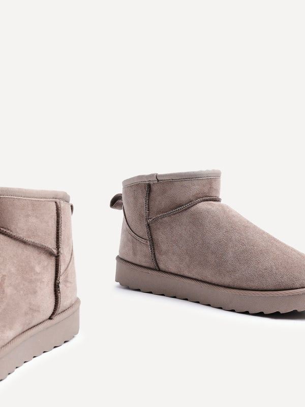 Linzi Mocha Faux Suede Faux Fur Lined Ultra Mini Ankle Boot