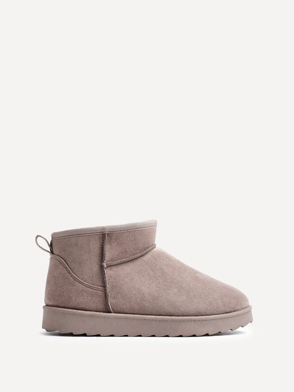 Linzi Mocha Faux Suede Faux Fur Lined Ultra Mini Ankle Boot