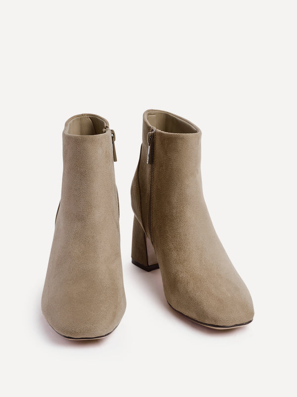 Linzi Mocha Faux Suede Soft Square Toe Block Heel Ankle Boot