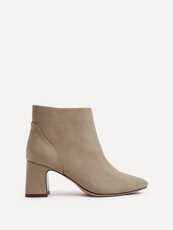 Linzi Mocha Faux Suede Soft Square Toe Block Heel Ankle Boot