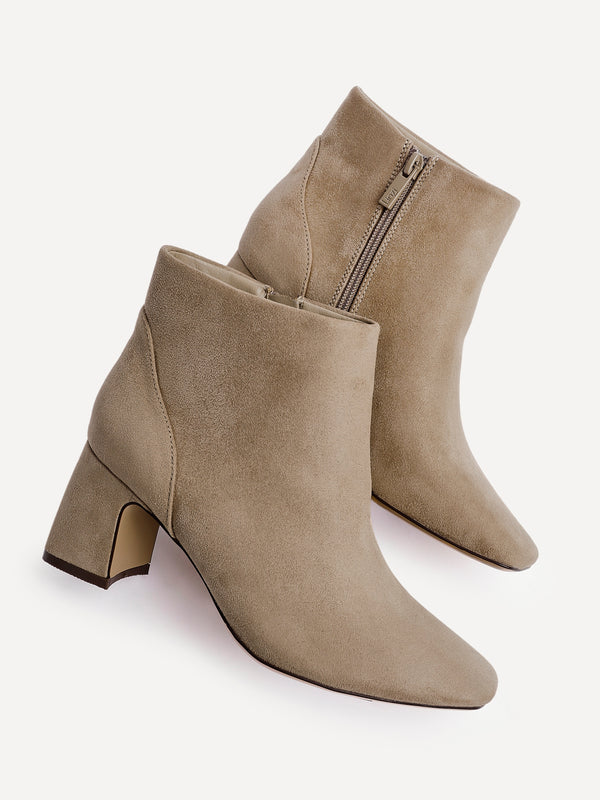 Linzi Mocha Faux Suede Soft Square Toe Block Heel Ankle Boot