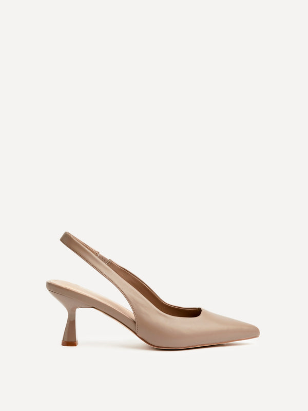 Linzi Mocha Mousse Faux Leather Sling Back Low Court Heel