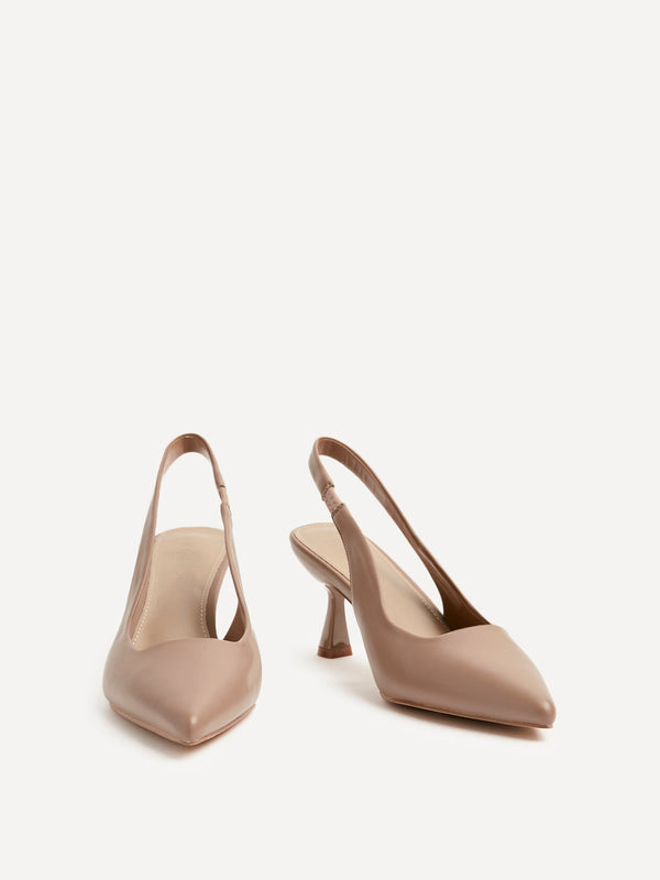 Linzi Mocha Mousse Faux Leather Sling Back Low Court Heel