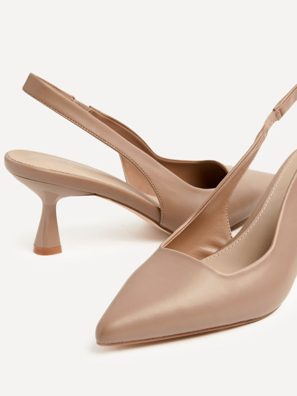 Linzi Mocha Mousse Faux Leather Sling Back Low Court Heel