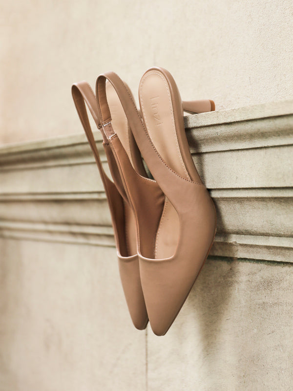 linzi Mocha Mousse Faux Leather Sling Back Low Court Heel